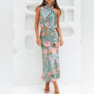Hello Molly Floral Maxi Dress - Green and Pink